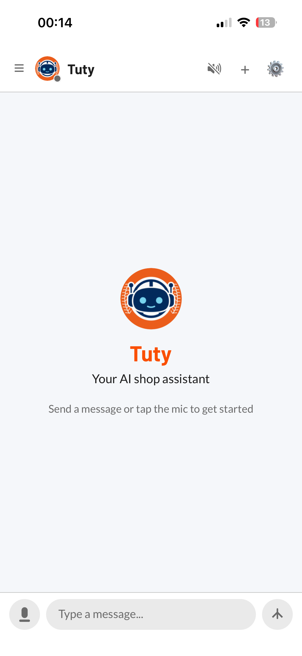 Tuty chat screen ready for your first conversation