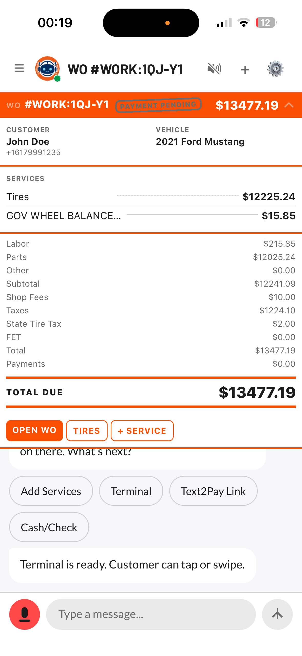 Work order summary with itemized estimate